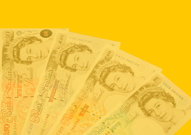 British currency on a yellow background