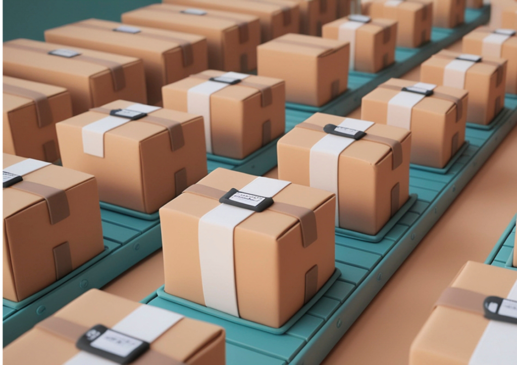 Carboard boxes on a conveyer line