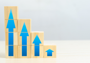 Blue chart pointing upwards