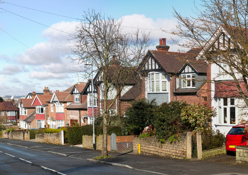 Row of houses in a UK residential road